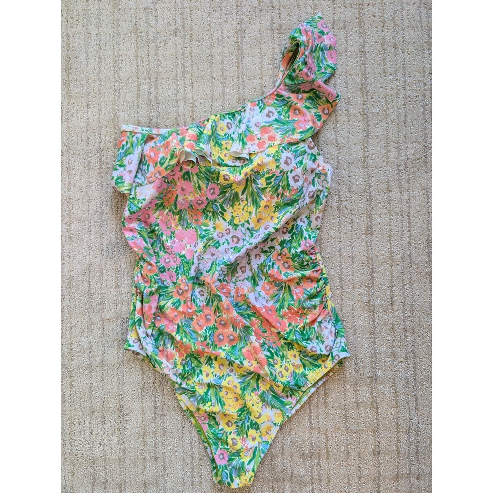 Beach Bump By Motherhood Maternity Floral One Piece Swimsuit Small One Shoulder